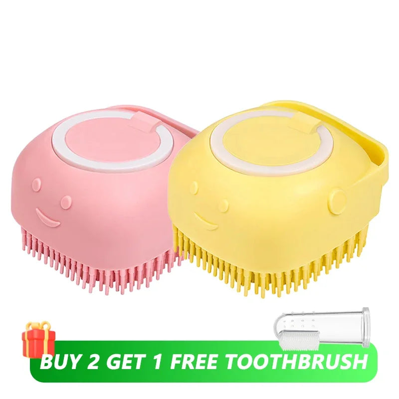 Pet Message Bathing Brush with Shampoo Dispenser