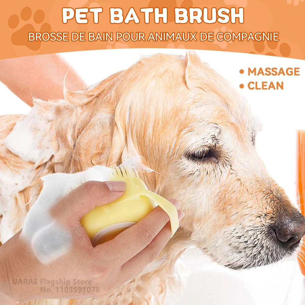 Pet Message Bathing Brush with Shampoo Dispenser