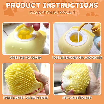 Pet Message Bathing Brush with Shampoo Dispenser